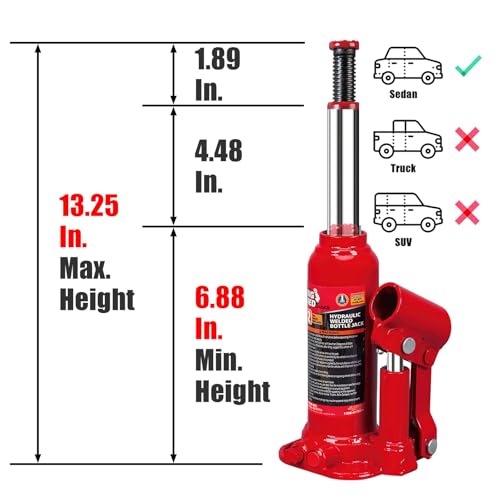 Image of BIG RED T90213 Torin Hydraulic Welded Bottle Jack with Blow Mold Carrying Storage Case, 2 Ton (4,000 lb) Capacity, Red