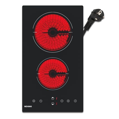WEHIMO Glaskeramikkochfeld 2 platten, Domino Glaskeramikkochfeld, 29.5cm, 3000W, 2 Kochzonen (1800W+1200W), 9 Heizstufen, Berührungssteuerung, Kindersicherung, 1-99min Timer, Geeignet für Alle Töpfe