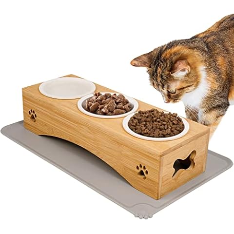 TAMOWA Katzennapf Erhöht, 3er Set Futternapf Katze Futterstation mit Napfunterlage Silikon Cover