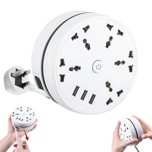 Weciau Extention Lead 2.8M 8-in-1 Universal Power Strip Extension Cable with 3 USB Ports and 5-Outlet Surge Protector Power Strip Cable Extension for Home Office Desktop Travel