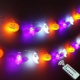 Halloween Lights, 16.4FT 30 LED Pumpkin Bat Ghost Battery Operated Orange and Purple String Lights Strobe 8 Lighting Modes Timer Fairy Indoor Outdoor Window Front Porch Decor Party Decorations