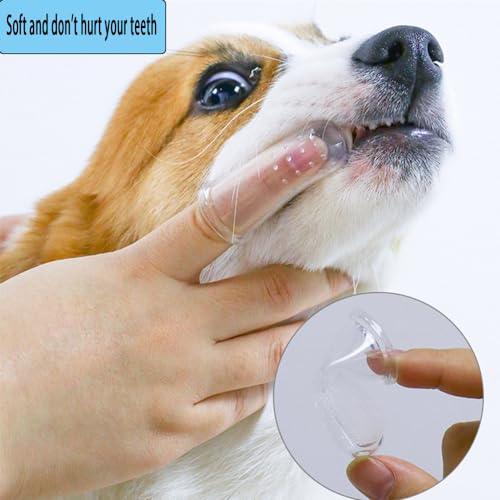 Image of 6 Pcs Dog Toothbrush Set: Triple Head & Pet Finger Toothbrush, Black & White, Manual, Suitable for Cats & Dogs