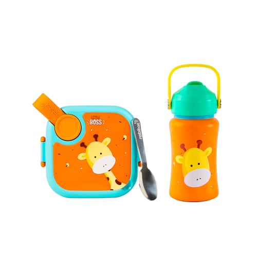 Image of rabitat Playdate Squad Combo Stainless Steel Lunchbox 500 ml and Water Bottle Sipper 350 ml | Gift Box for School Kids | Tiffin Box and Water Bottle for Boys and Girls