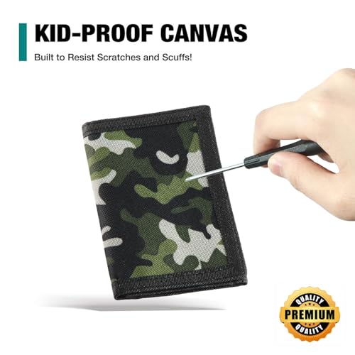 Image of Kids Wallet, Camo, Unisex, Canvas, Novelty, Zipper, Coin Pocket, RFID Protected, Gift for Kids & Teens (4+)