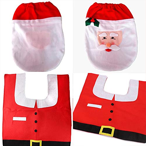 Toilettensitzbezug mit Schneemann und Weihnachtsmann, Tissue Box, Set Merry Christmas Dekoration, Fancy Bathroom Plüsch Filz Cute Festival Decor für Zuhause Hotel Party Supplies 3 Stück Red Tone – Bild 7