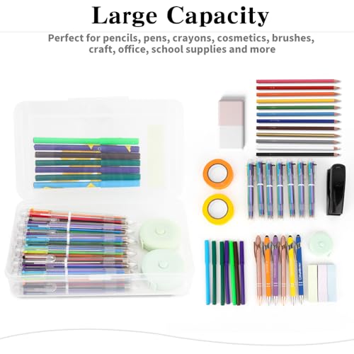 Image of Pencil Case, Double Layer Large Capacity Plastic Pencil Box, Clear Crayon Box, Hard Pen Boxes with Snap-tight Lid, Storage Art Craft Box Marker Organizer for Kids Boys Offices School Supplies
