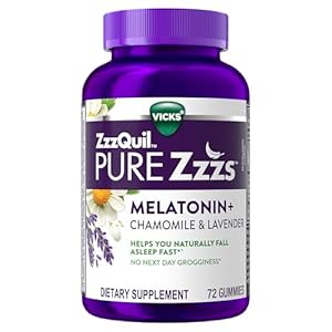 ZzzQuil PURE Zzzs Melatonin Gummies, Sleep Aid, Melatonin 2mg, with Chamomile & Lavender, Melatonin Sleep Gummies, Sleep Aids for Adults, Wildberry Vanilla Flavored, 72 Sleep Gummies