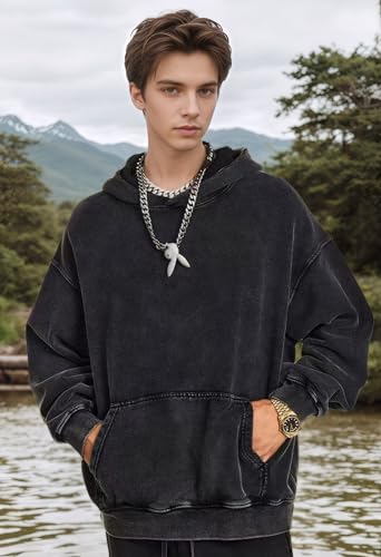 Men's Y2K Acid Wash Solid Hoodies Oversize Vintage Hip-Hop Baggy Sweatshirt Casual Pullover Hoodie3