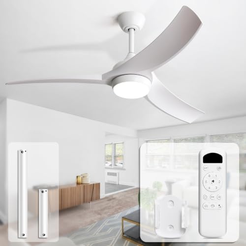 Image of Sofucor 52 Inch Modern Ceiling Fan with Light, White 3 ABS Blades