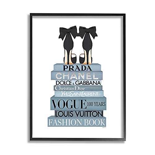 Image of 'Black Bow Shoes Tall Fashion Glam Bookstack'| Framed Giclee Art | Stupell Industries | Black, 24 x 30 Inches, Easy to Hang and Sturdy, Made in USA, by Amanda Greenwood