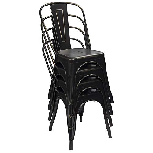 Image of Furmax Metal Dining Chair Indoor Outdoor Use Stackable Chic Side Classic Trattoria Metal Chairs Set of 4 for Kitchen, Dining Room, Bistro and Cafe (Gold Black)