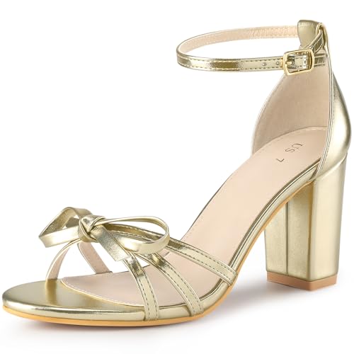 Allegra K Women's Bow Decor Ankle Strap Block Heels Sandals