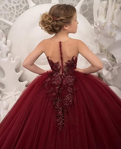 Lace Applique Flower Girl Dresses for Wedding Tulle Ball Gown Puffy Girls Pageant Dress4