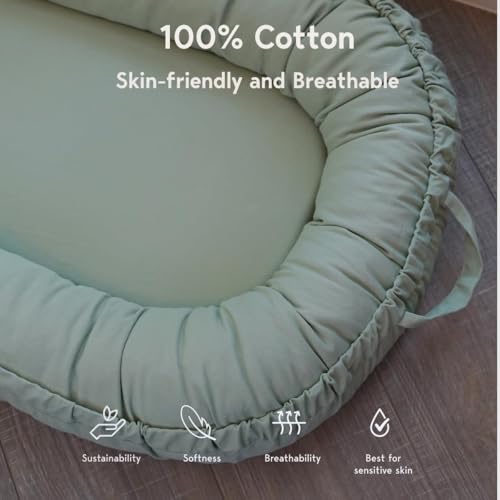 Image of Infant Lounger, Baby Nest Cover for Baby Girls & Boys, Newborn Essentials for Baby 0-12 Months, 100% Cotton Breathable (Spring Green)