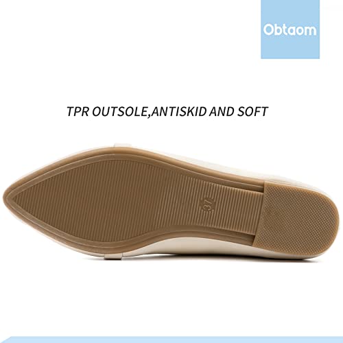 Obtaom Women's Faux Leather Ballet Flat,Comfortable Office Slip Ons,Pu Working Loafer Flat(Beige Us8) #TOP4