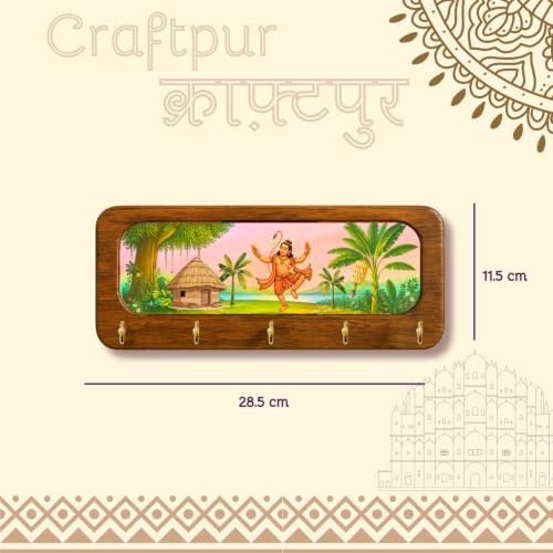 Image of Stylish Wooden Key Holder for Wall | Cute Key Holder for Home Decor | Key Holder Stand with 5 Hooks | Wall Mounted Key Hanger| (Hanuman Ji)