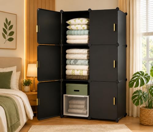 Image of 8 Door Foldable Plastic Wardrobe for Clothes Baby Cupboard for Clothes Storage, Wardrobe for Kids, Plastic Almirah, Collapsible Wardrobe for Living Room (Grey-HK3, 6+2-Door)