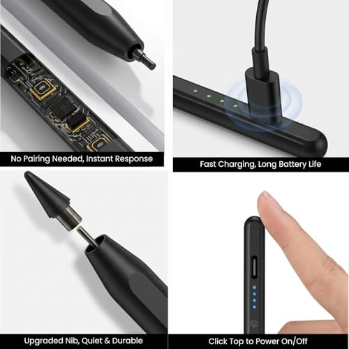 Image of Virtutron Universal Stylus Pen with Type-C Charging | Rechargeable Touch Pen | Non-Bluetooth High Precision Digital Pencil for iPhone, iPad, Samsung, Android Tablets & Touchscreen Devices (Black)