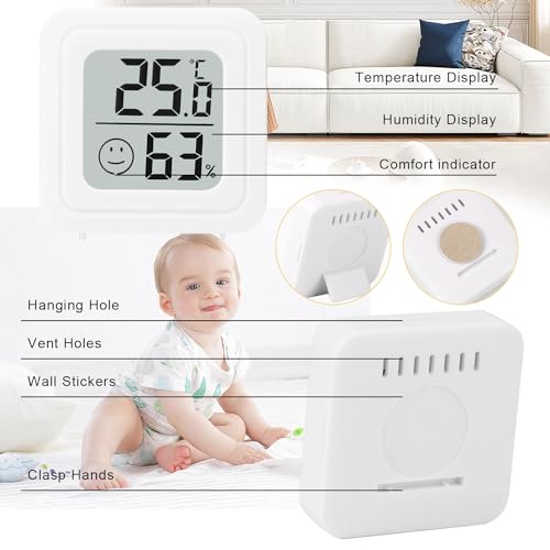 4 Stück luftfeuchtigkeitsmesser Thermometer Innen Digitales Mini Thermo Hygrometer LCD Indoor Thermometer Innen für Babyzimmer Wohnzimmer Büro Gewächshaus (Weiß)