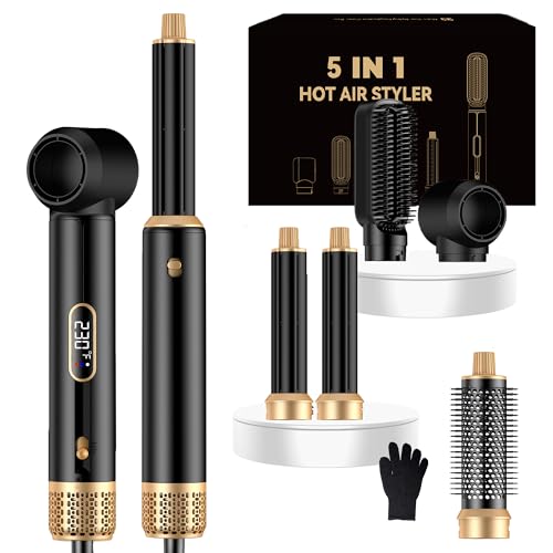 Image of 5 in ONE Hair Dryer Brush, Blow Dryer Curling Wand Hair Styling Tools Set, Ionic Hot Air Brush Round Brush Blow Dryer, Left&Right Styler 100-120V