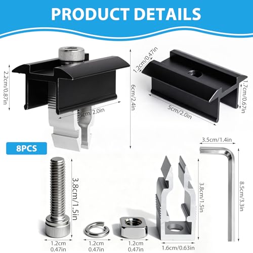 8 Stück 30mm Endklemme Halterung Balkonkraftwerk Solarmodul Halterung Mittelklemme Bremssattel PV Modul Halterung für Solarmodulhalterungen von 30 mm bis 45 mm