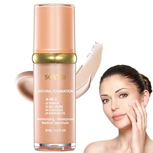 4 in 1 Foundation Liquid, Medium Coverage Foundation Makeup with Flawless Finish – Longwear & Waterproof – Moisturizing, Hydrating & Lightweight Foundation for All Skin Types, Vegan & Cruelty-Free