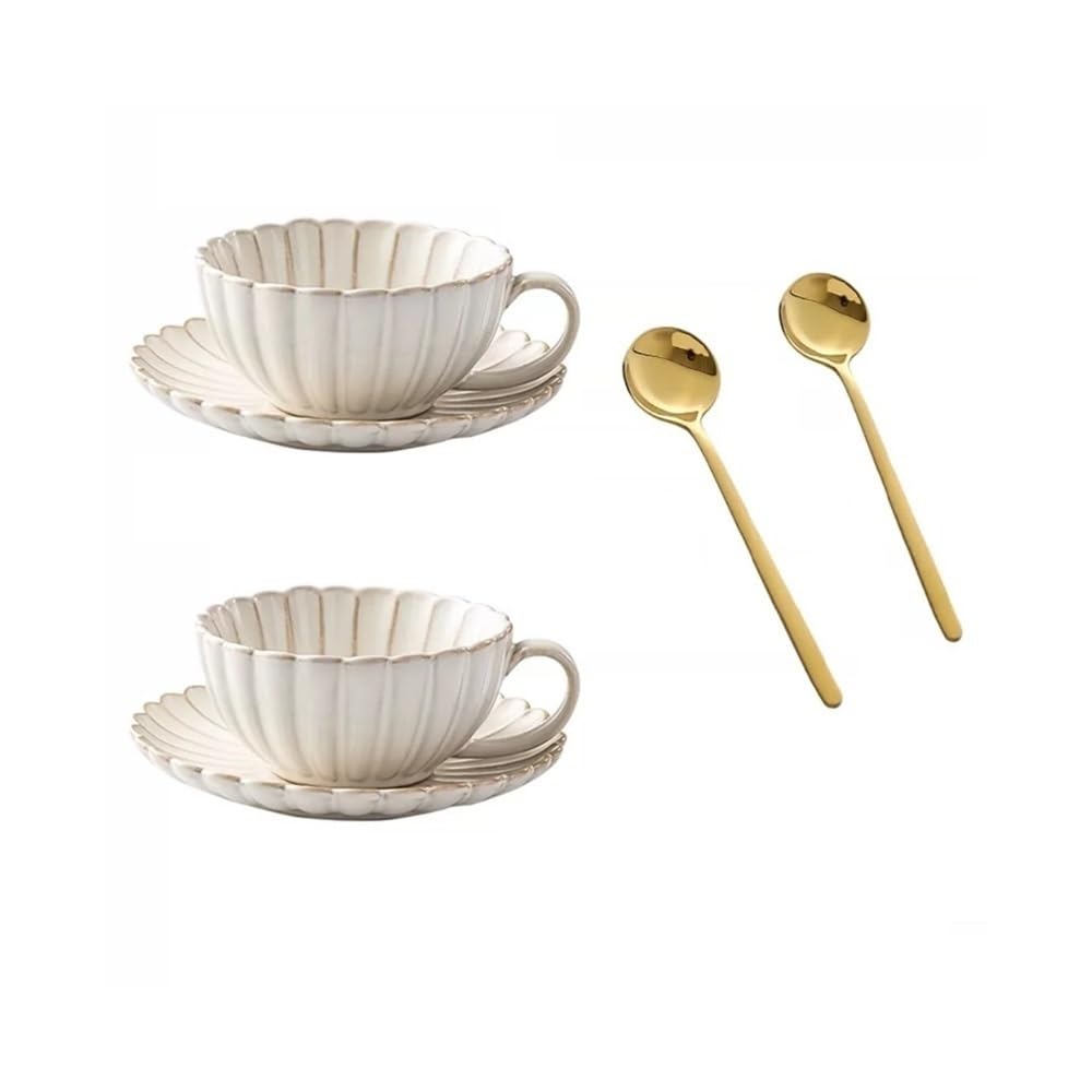 Ceramiczny kubek do herbaty ze spodkami i łyżką, 2 zestawy filiżanek do kawy 8,8 uncji, kubki na mleko do zaopatrzenia na stół urodzinowy ślub