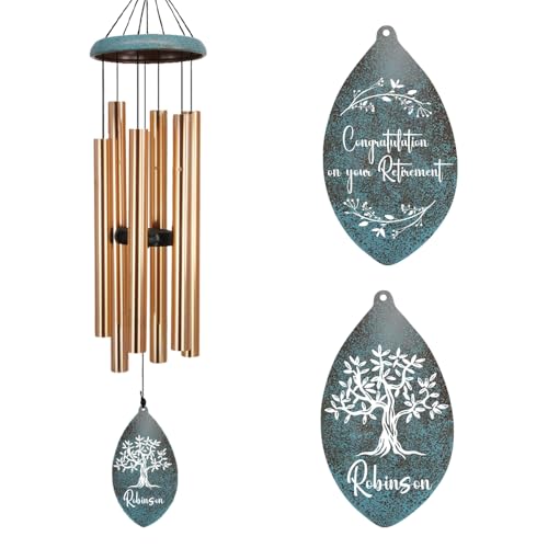 Image of ASTARIN Personalized Happy Retirement Gift, Custom Name Retirement Wind Chimes for Women Men, 35 inch Large Deep Tone Wind Chime Retire Gifts for Co-Workers Boss Friends Parents