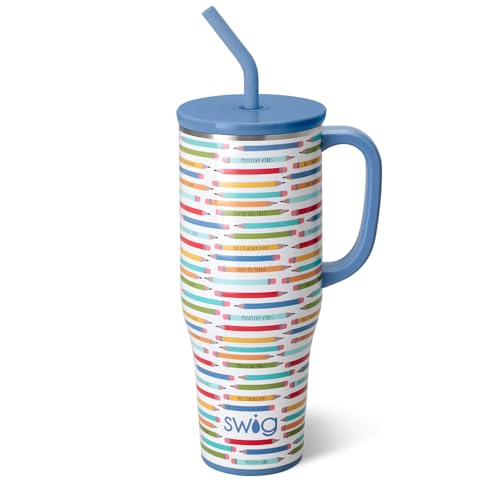 Image of Swiglife 40oz Mega Mug, 40 oz Tumbler with Handle and Straw, Cup Holder Friendly, Dishwasher Safe, Stainless Steel, Insulated Teacher Tumbler (Teacher Life)