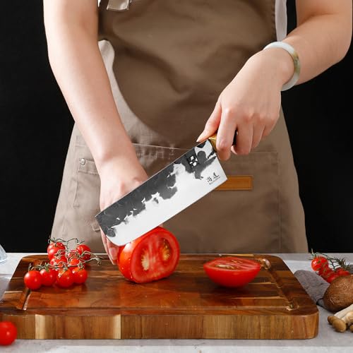 SHANGDAO Coltello da Chef Giapponese Nakiri da 18cm, Coltello Nakiri Professionale, Coltello da Cucina per Verdure Forgiato a Mano in Acciaio Inossidabile ad Alto Tenore di Carbonio - immagine 3