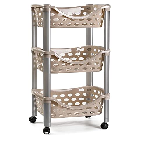 ACAN Tradineur - Carrito verdulero de plástico con 3 Niveles y Ruedas - PLFT Aire - Cestas apilables portaobjetos.- 56 x 40 x 30 cm - Color Marrón con Patas Grises.