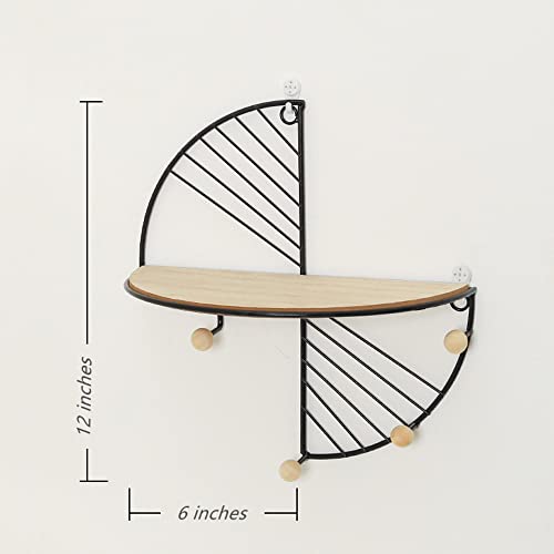 JOSON Bedroom Half Round Wall Mounted Floating Shelf for Bedroom Living Room, Office Metal Geometric Hanging Shelf (Black) - Image 3