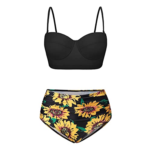 Felwors Womens Swimsuits Two Piece Ruched High Cut One Piece Swimsuit Tummy Control Monokini Bikini Yellow #TOP5