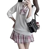 [QOOLYㅤ] ベスト セーター Vネック 学生 制服 通学 無地 本格制服 ハロウィン 衣装 JK コスチューム 長袖white M