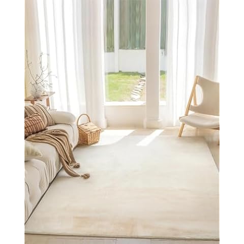 Rehert Luxury White Fluffy Rug, 6x9 Fluffy Shaggy Soft Faux Rabbit Fur Rug, Faux Fur Rug for Living Room, Washable Rug for Bedroom Cover