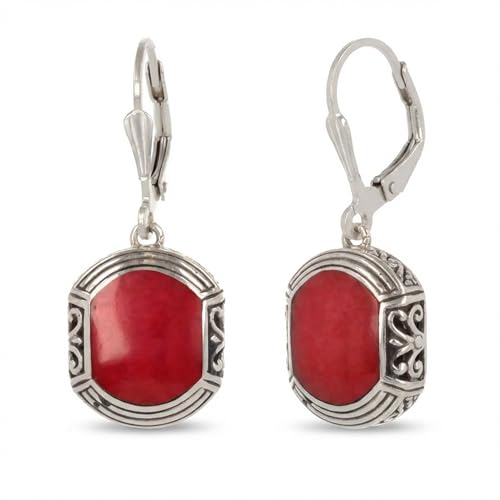 Boucles d'oreilles argent 925 anti-perte avec fermoir dormeuse et corail