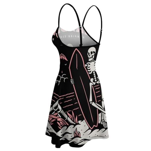 Robe d'été à bretelles motif crâne de planche de surf pour femme
