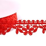 Polyester MYMERCERIE Guipure Fleurs 30mm Rouge au mètre