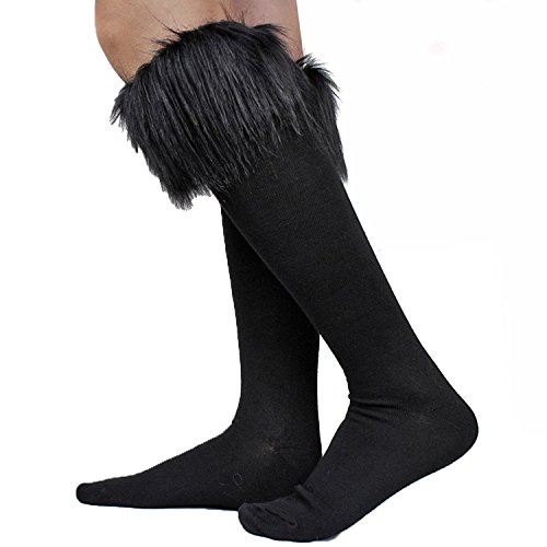 Image of Women's Fur Socks Furry Fuzzy Leg Warmers Soft Boot Cuffs Cover High Socks