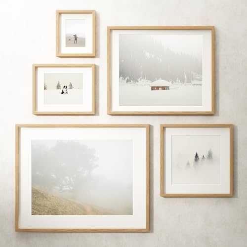 Image of 16 x 20 Picture Frame Set of 3, USA-Sourced Natural Oak Wood Photo Collage Frame with HD Tempered Glass, Modern Simple 16x20 Wooden Frame Matted to 11x14, Vertical & Horizontal Wall Hanging Display