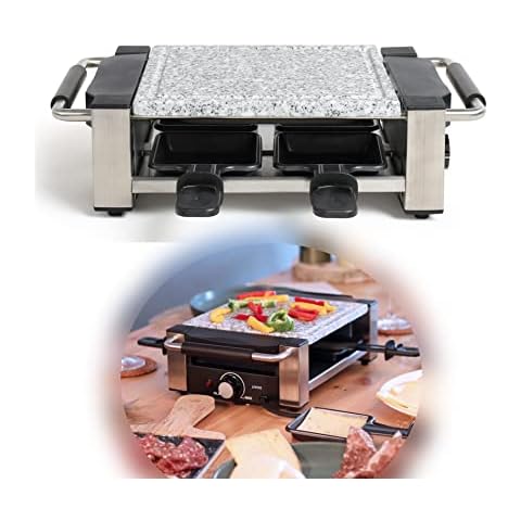 Livoo Feel Good Moments Raclette eléctrica antiadherente para 4 personas con placa de piedra y 4 sartenes Cover