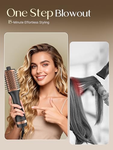 Image of PRITECH One-Step Volumizer Blow Out Brush Dryer,1200W Ionic Daily Styling | 4-in-1 Ionic Hot Air Styler,Fast Drying,Ceramic Anti-Frizz Professional Blowout Brush for Women,All Hair Types,Black Gold
