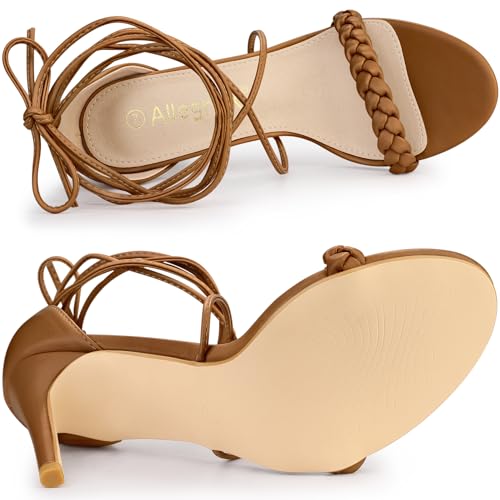 Allegra K Women's Woven Strap Lace Up Strappy Stiletto Heel Sandals4