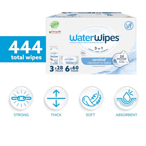 WaterWipes 444 Pack, Mixed Baby Wipes, 3-In-1 Cleans, Cares, Protects, 99.9% Water, Unscented (6 packs x 60 + 3 packs x 28) - Image 3