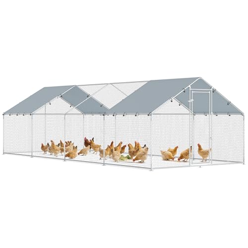 PawHut Gallinero para Exterior Grande, 6,8x3x1,9 m, Gallinero de Acero Galvanizado, Puerta con Doble Cierre, Cubierta Tela Oxford, Anti-UV e Impermeable, Diseño Accesible, para 20-30 Gallinas, Plata