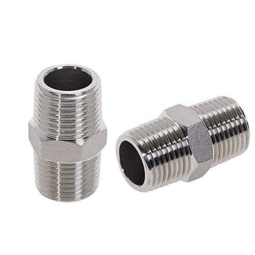 Image of Beduan 1 /4 inch Male to 1 /4 inchMale NPT Hex Nipple Stainless Steel Pipe Fitting (Pack of 4)