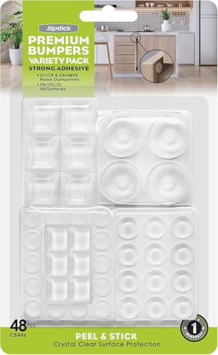 Image of 48 Pieces Premium Adhesive Clear Bumper Pads Variety, Round and Square Rubber Feet for Electronics, Cutting Boards, Cabinet Stoppers, Drawers