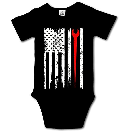 WWTBBJ-B Ironworker Profession USA Flag Pride Printed Infant Baby Boy Girl Short Sleeve Bodysuit Jumpsuit Outfits Black