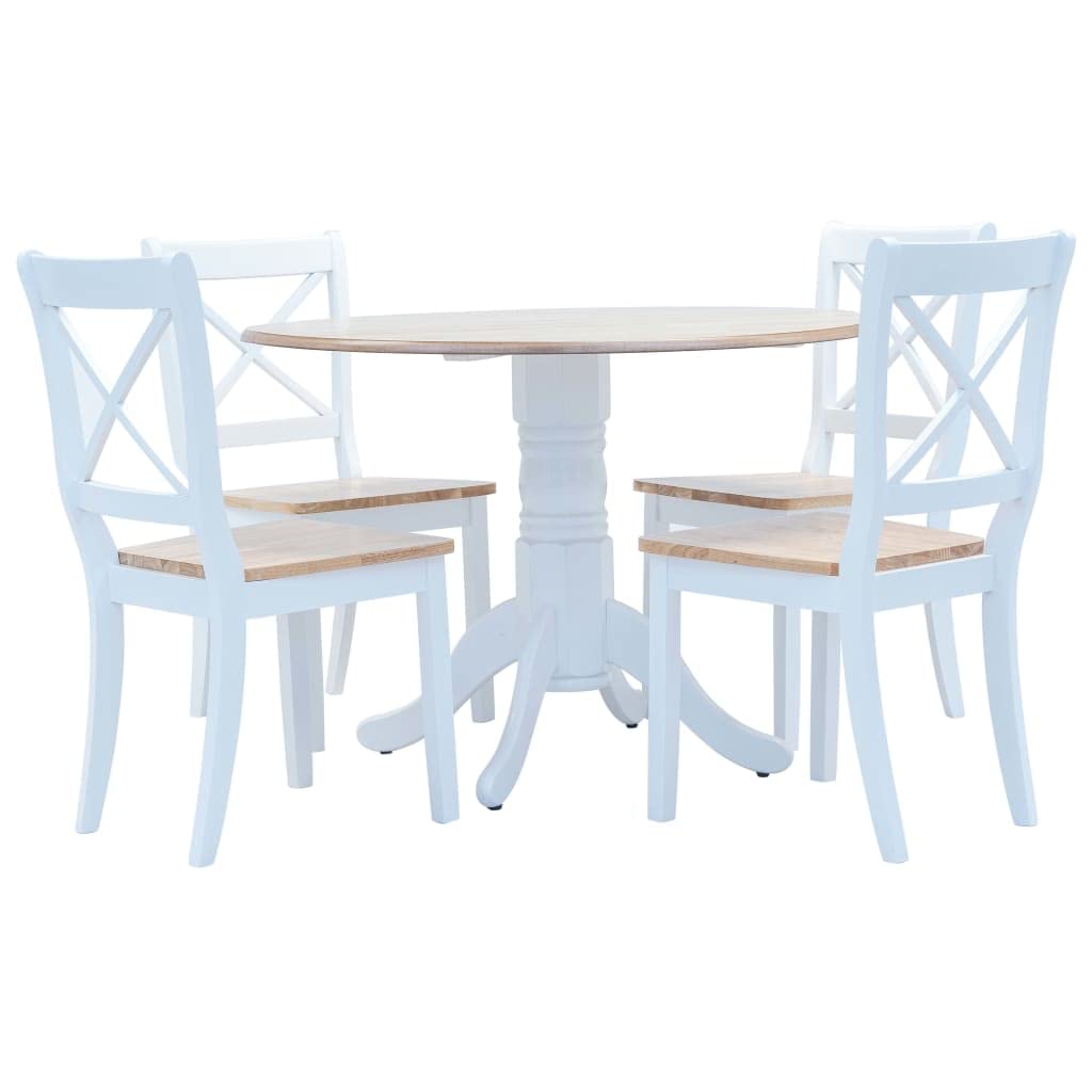 5-częściowy zestaw do jadalni z litego drewna gumowego, biało-brązowy, z blatem z płyty MDF 106 x 75 cm, 4 krzesła 45,5 x 52 x 90 cm, wysokość siedziska 45 cm, zestaw do jadalni, nie zajmuje