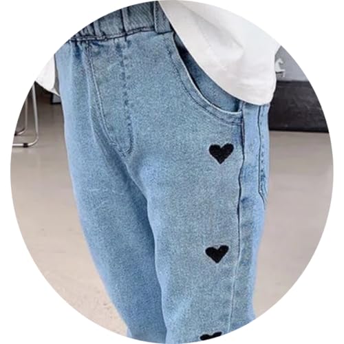 Little Girls Cute Heat Embroidered Jeans Toddler Baby Elastic Waist Denim Pants Kid Loose Fit Casual Trouser with Pocket3